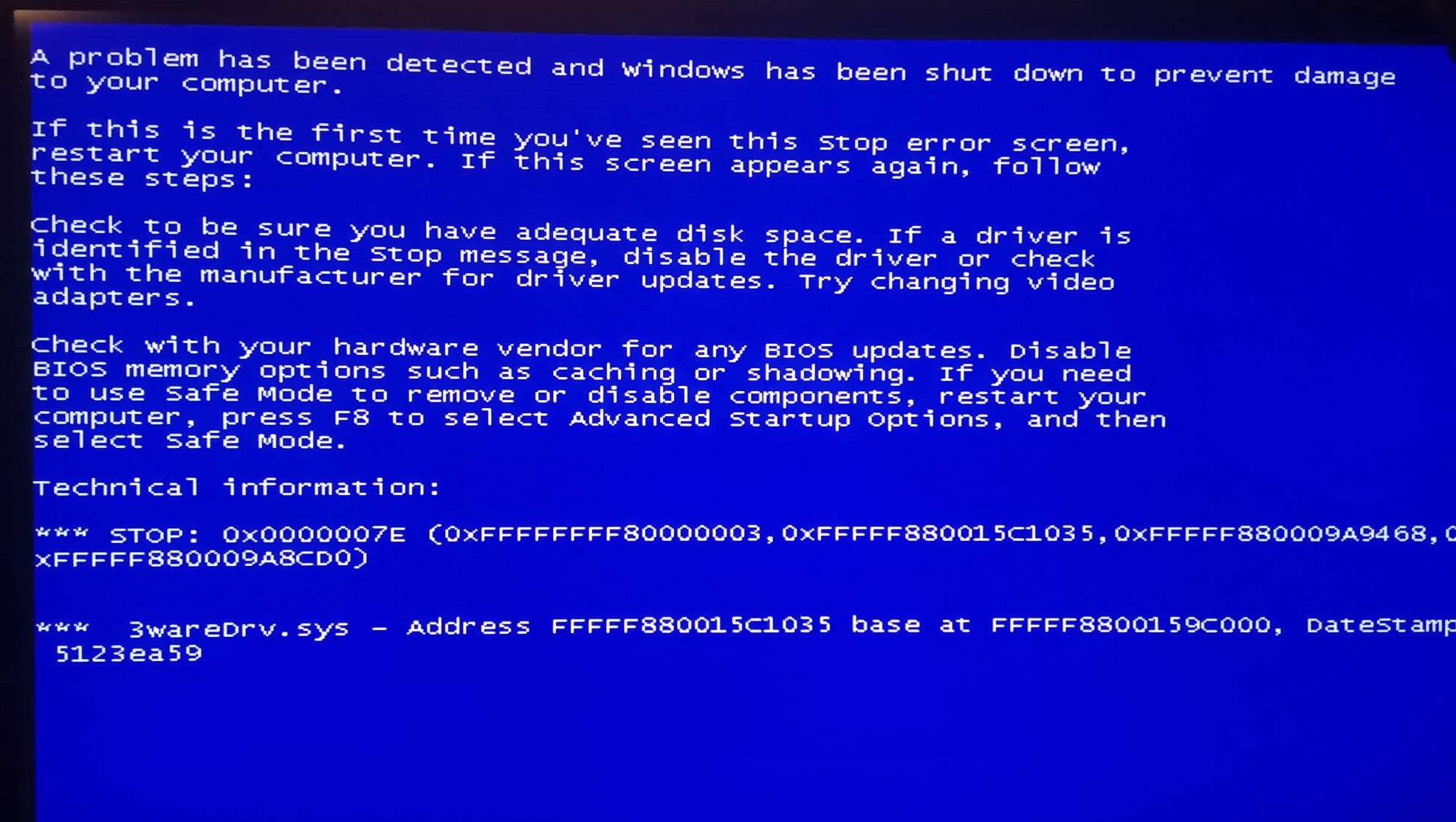 Ошибка синий экран что делать