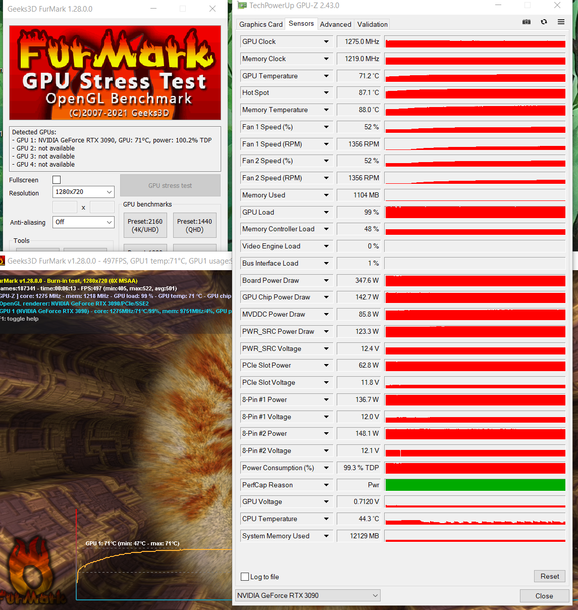 2021-11-10 07_35_39-Geeks3D FurMark v1.28.0.0 - 494FPS, GPU1 temp_71°C, GPU1 usage_99%.png