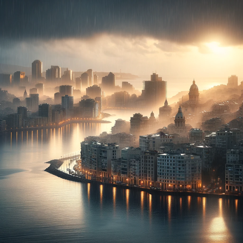 DALL·E 2024-01-01 15.07.25 - A captivating cityscape by the sea, now enhanced with the additio...png