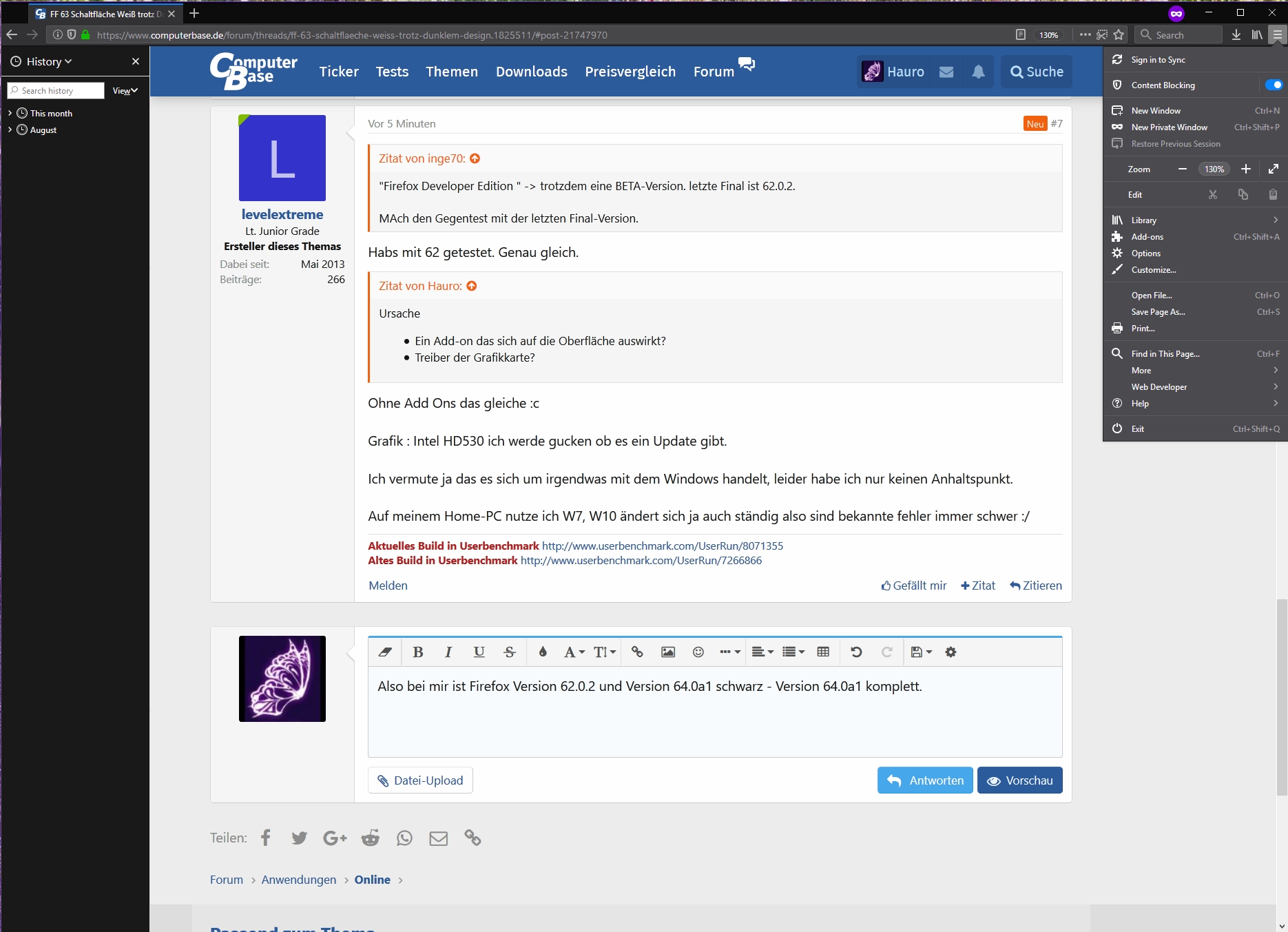 firefox 64.0a1 Theme default Windows 10 Standard-App Modus dunkel.jpg