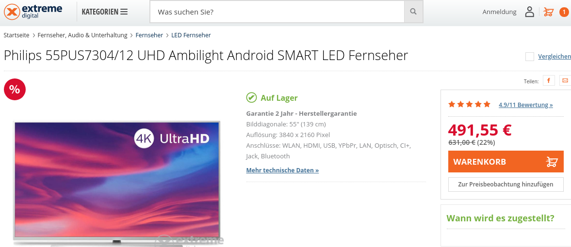 Flachbildfernseher Philips 55PUS7304-12 491.55€ (06-05-2020).png