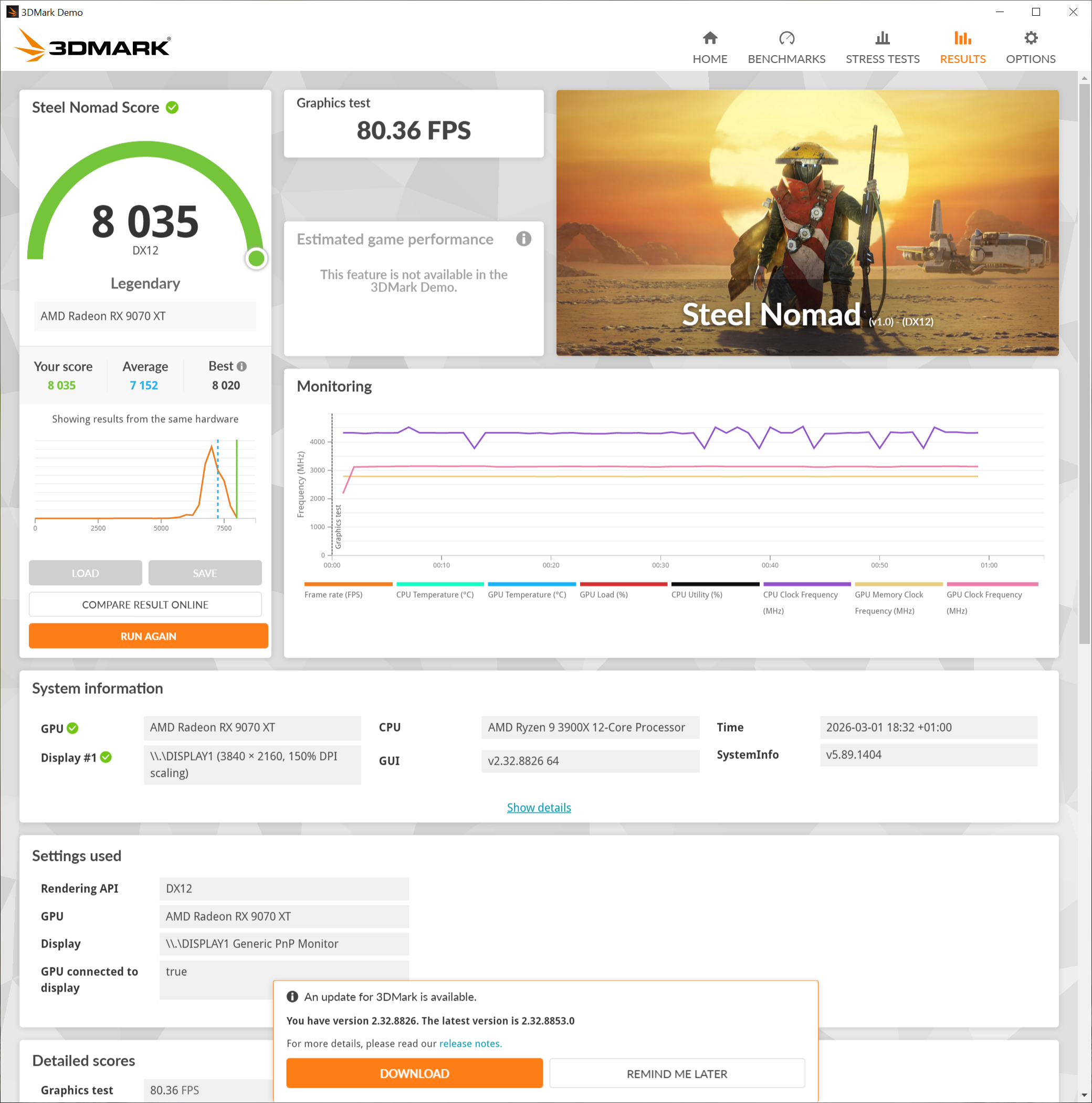 Gigabyte 9070 XT Benchmark Steel Nomad - 2800MHz - 120pt - fast timings - 8035.PNG