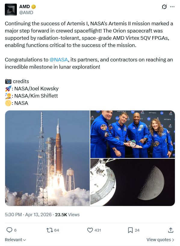 Screenshot 2026-04-14 at 09-36-02 AMD on X Continuing the success of Artemis I NASA's Artemis ...png