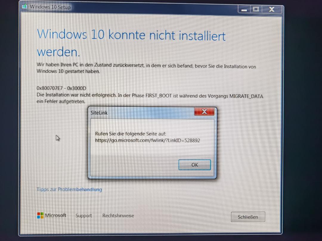 Windows 10 konnte nicht installiert werden (update)